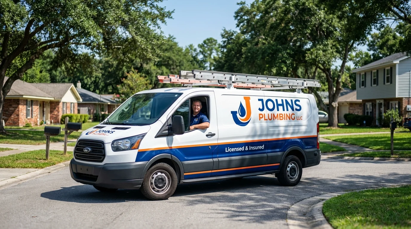 Johns Plumbing LLC service van in Galveston, TX