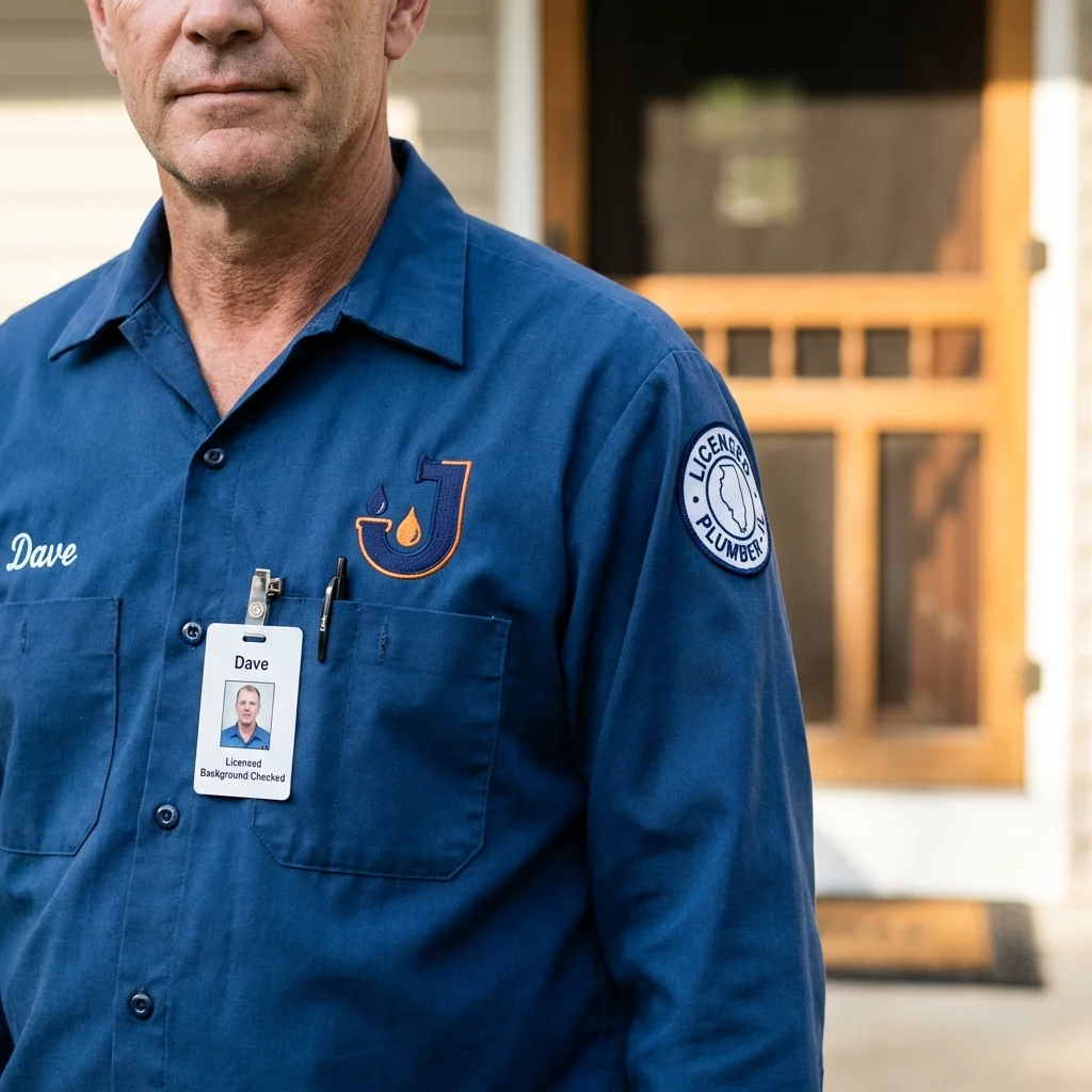 Licensed plumber showing ID badge in Galveston, TX