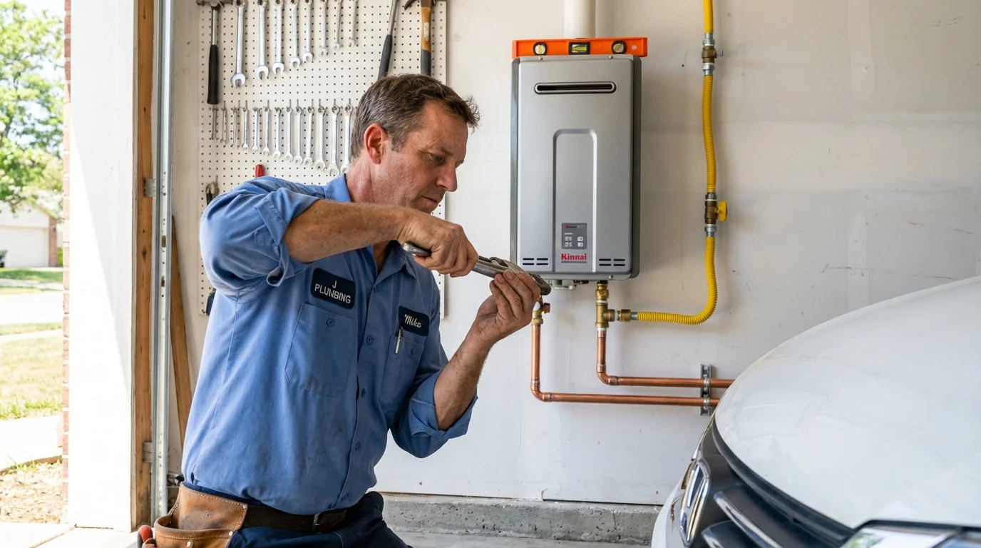 Tankless water heater installation by a Johns Plumbing LLC plumber in Galveston