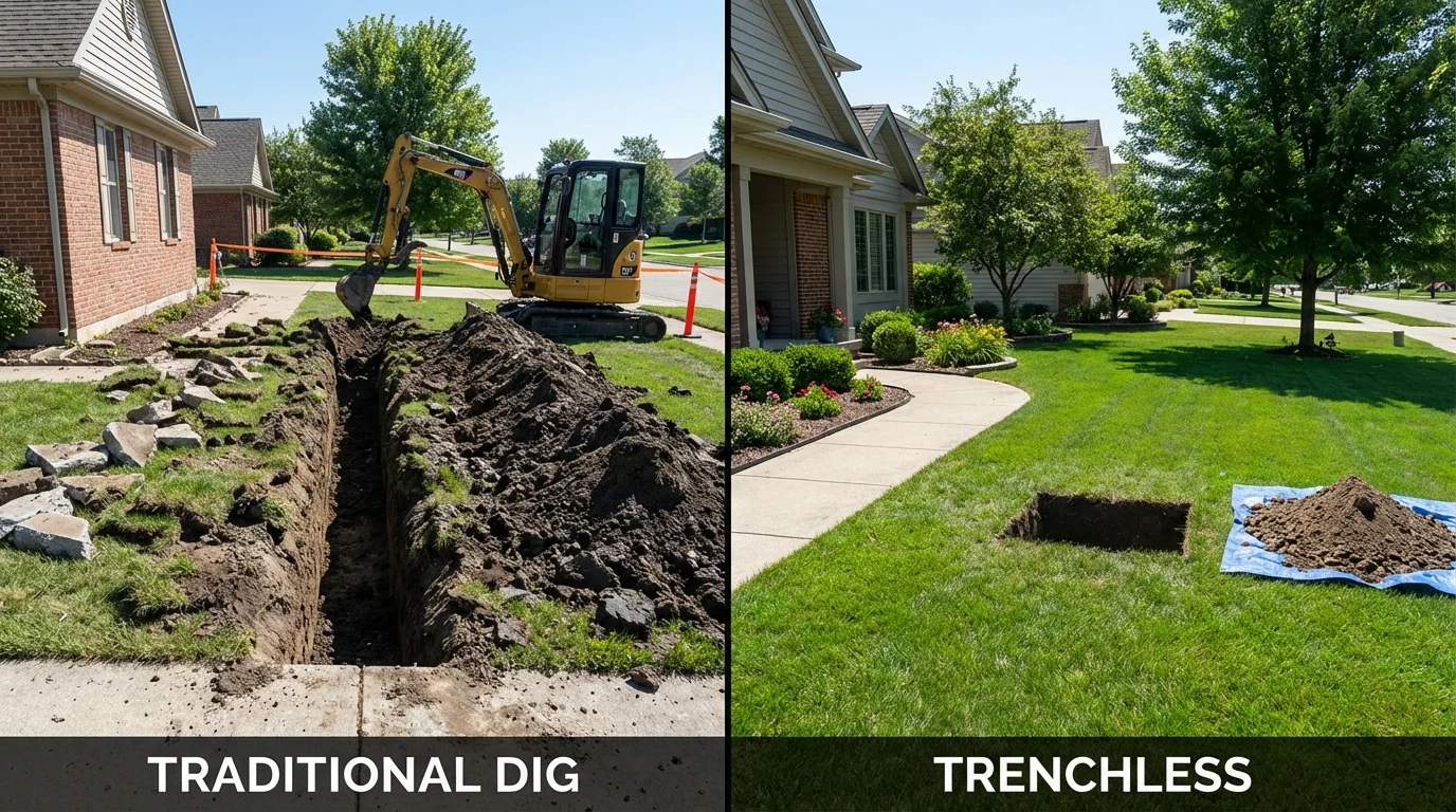 Trenchless sewer repair with minimal yard damage versus traditional excavation in Galveston, TX